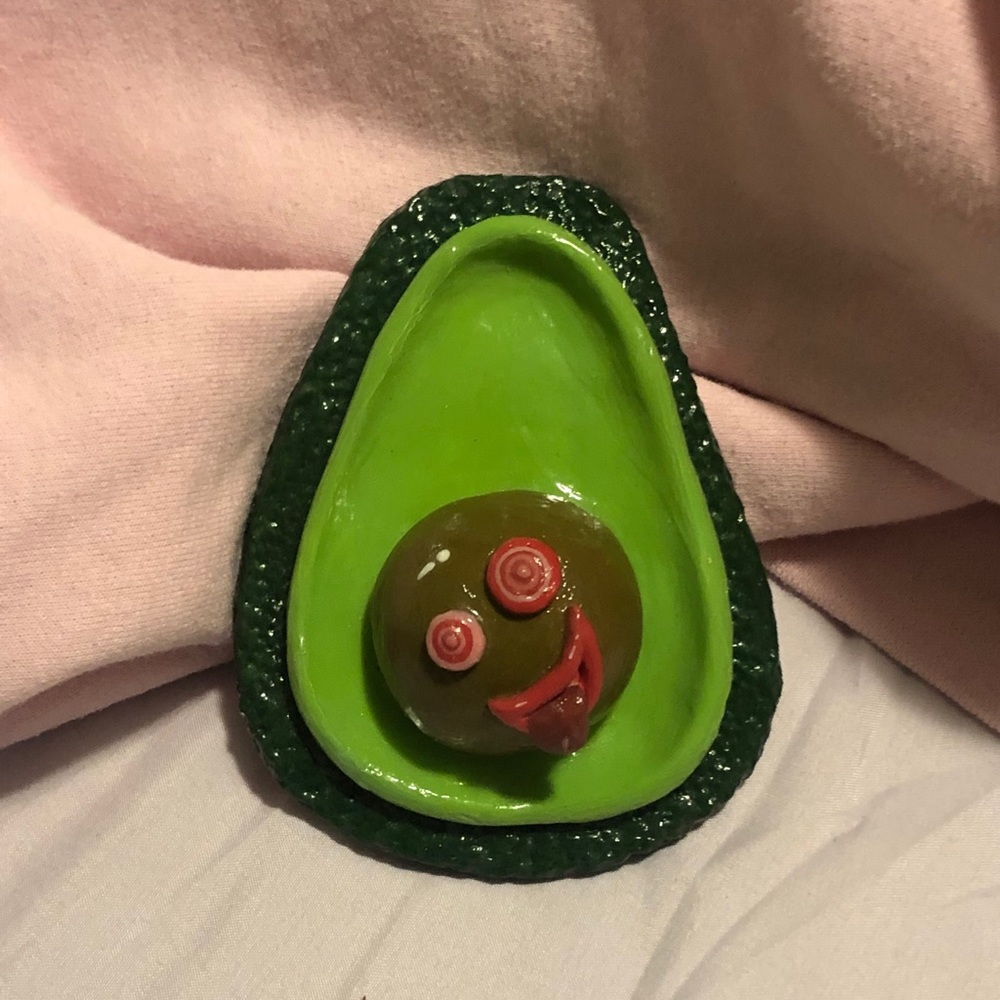 handmade clay avocado jewelry holder